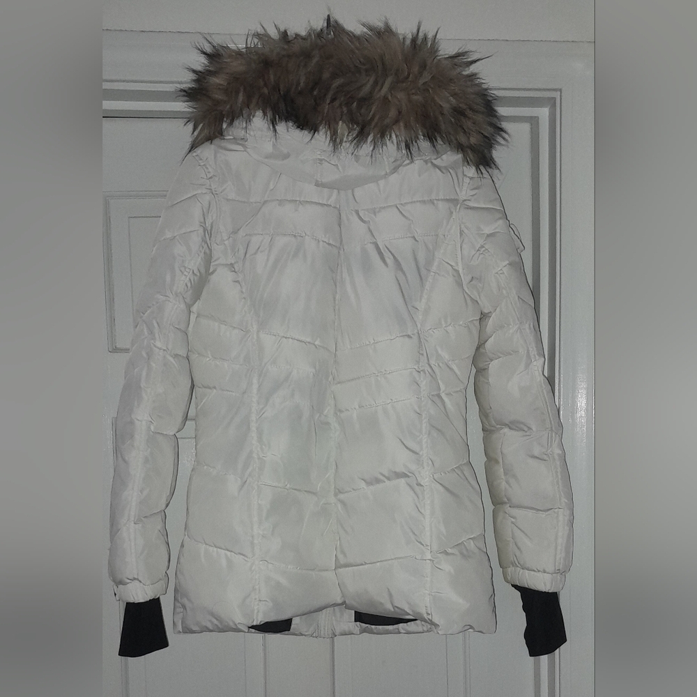 Madden Girl Hooded White Puffer Coat Jacket Parka Faux Fur Trim Hood Sz M Medium - Picture 16 of 16